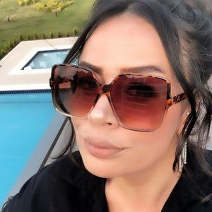 Leopard Print Oversize Square Sunglasses Brown Black Frame Grey Blue Brown Lens